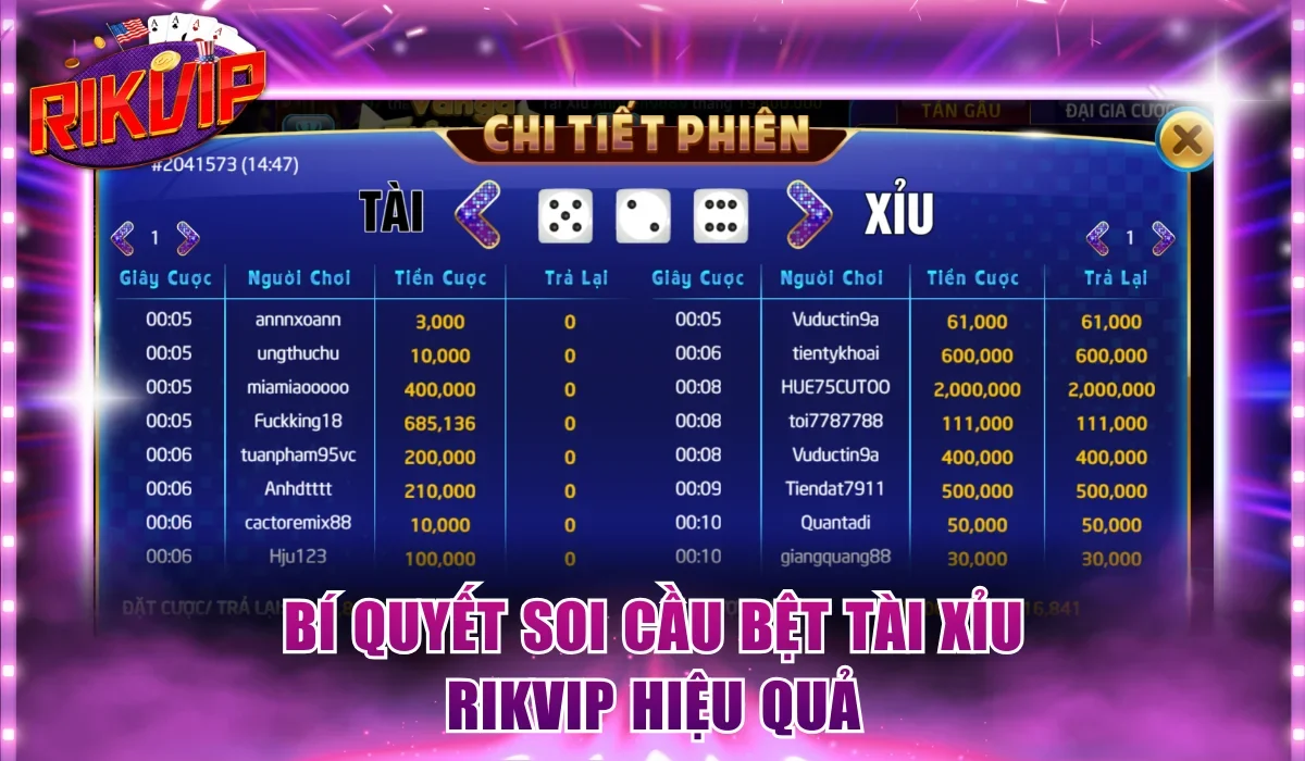 Bí quyết soi cầu bệt Tài Xỉu Rikvip hiệu quả