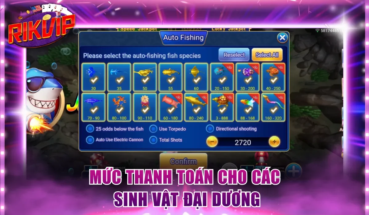 Mức thanh toán cho các sinh vật đại dương
