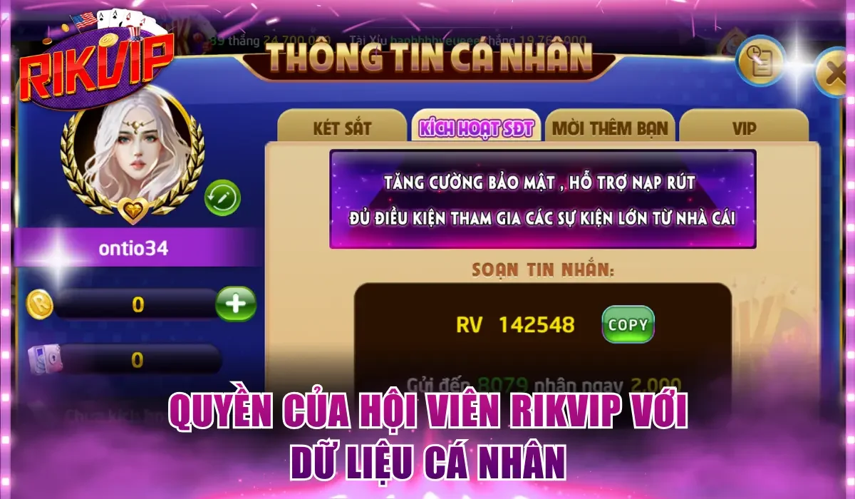 Quyền của hội viên Rikvip với dữ liệu cá nhân