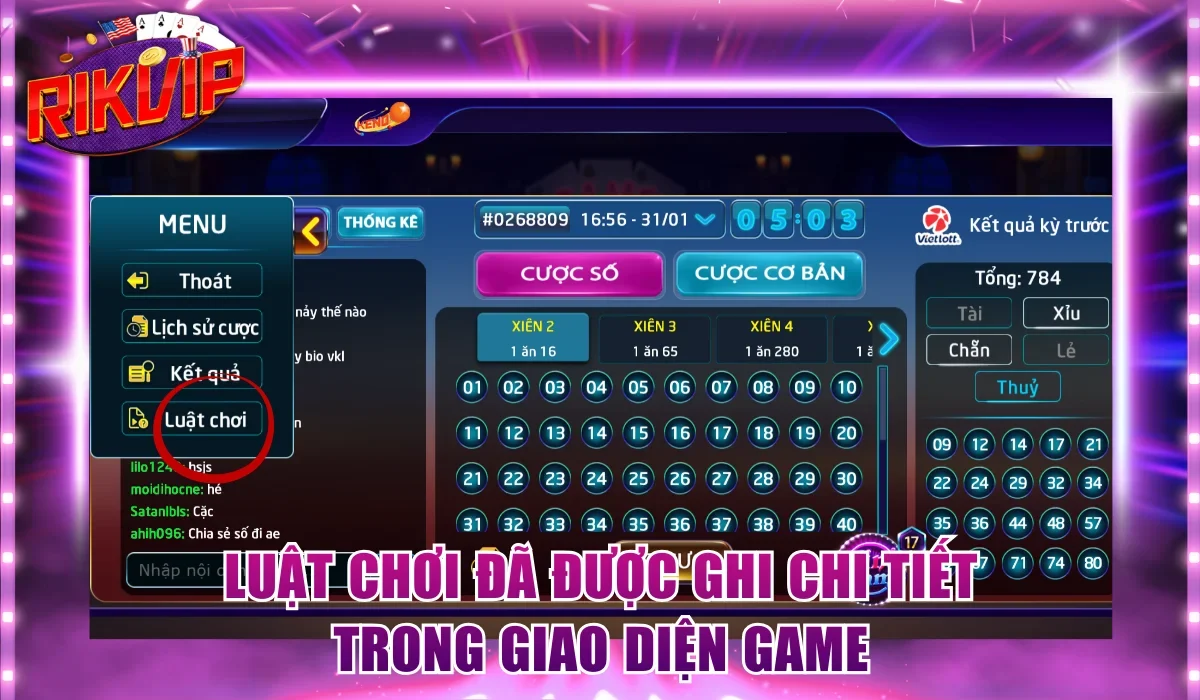 Luật chơi đã được ghi chi tiết trong giao diện game